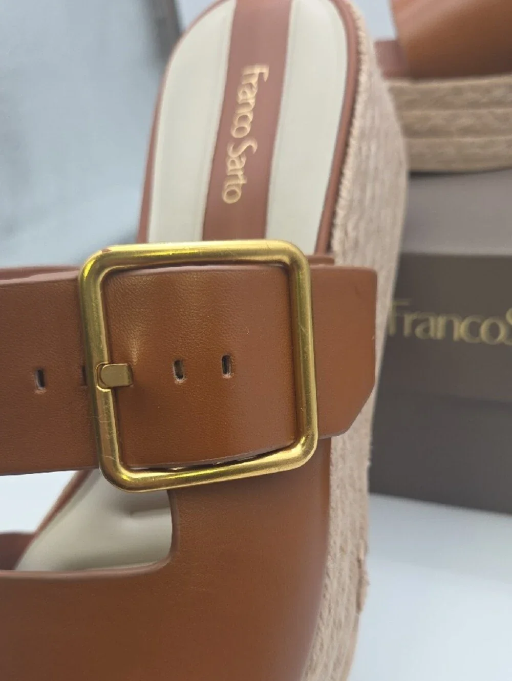 Franco Sarto Brown Leather Platform Wedge Sandals